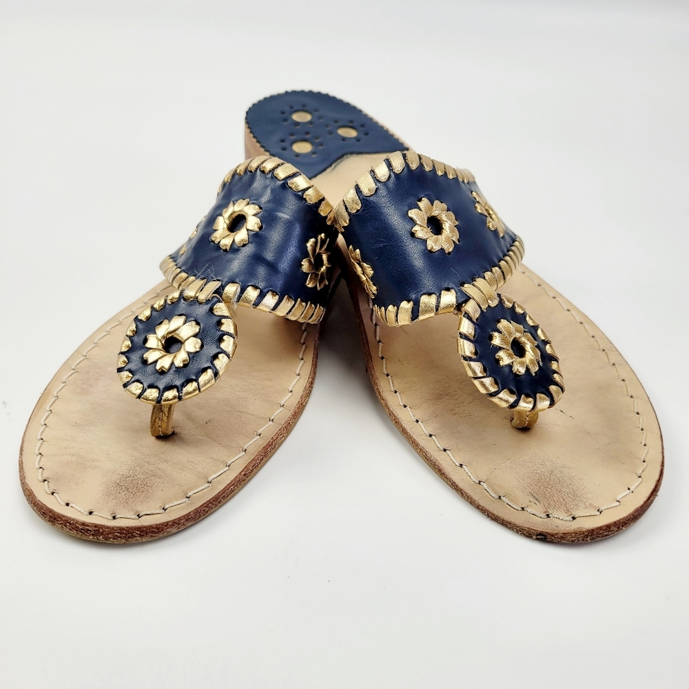 Jack Rogers Navy Gold Hamptons Sandals Size 6